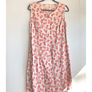 Paradise Shores Dress Linen Blend Tropical Pineapple Print Sheath Beach Sz M